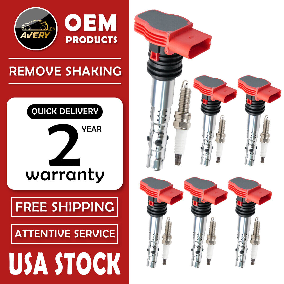 6X Ignition Coils + 6X spark plugs Pack for Audi A4 A8 Q5 Q7 R8 S4 VW  UF529