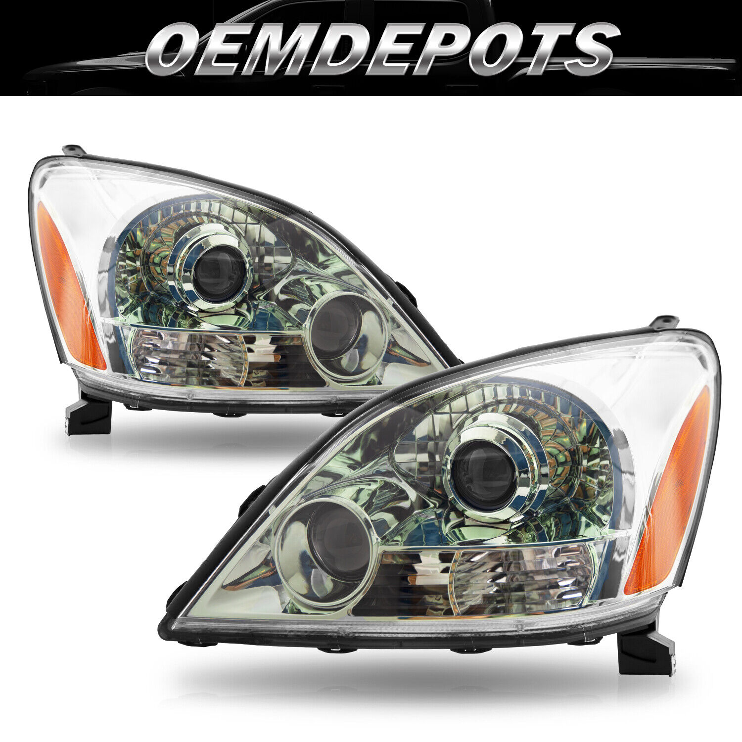 Headlights Assembly for 2003-2009 Lexus GX470 Chrome W/o Sport Package L+R Pair