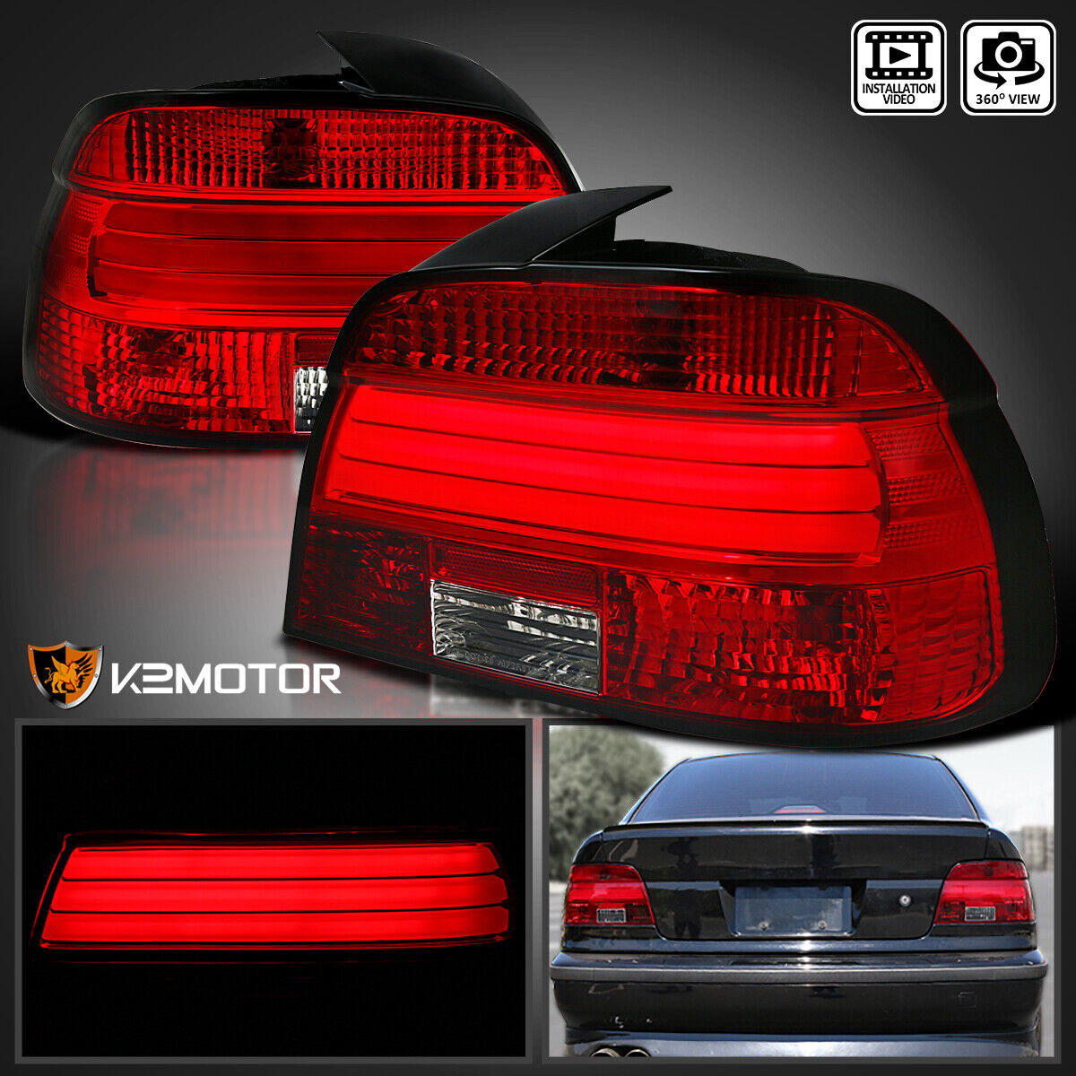 Red/Clear Fits 2001-2003 BMW E39 5-Series M5 525i 530i 540i LED Tail Lights Lamp