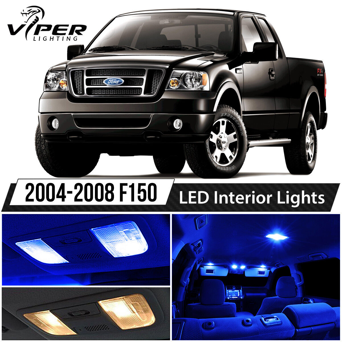 2004-2008 Ford F150 F-150 Blue Interior LED Lights Package Kit