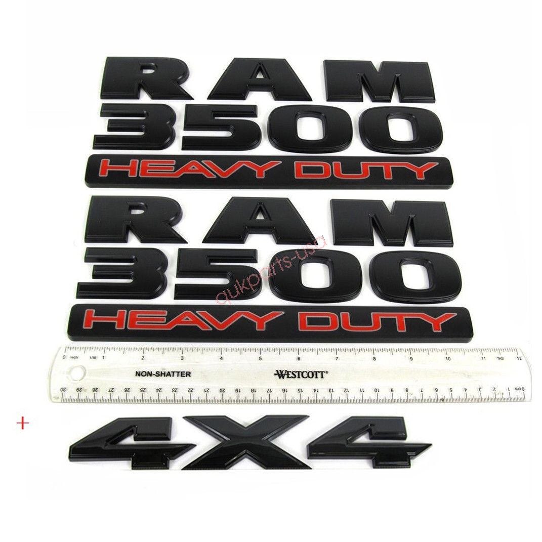 3x OEM Black HEAVY DUTY  Plus 4x4 Emblems Badges Matte for 3500 Genuine