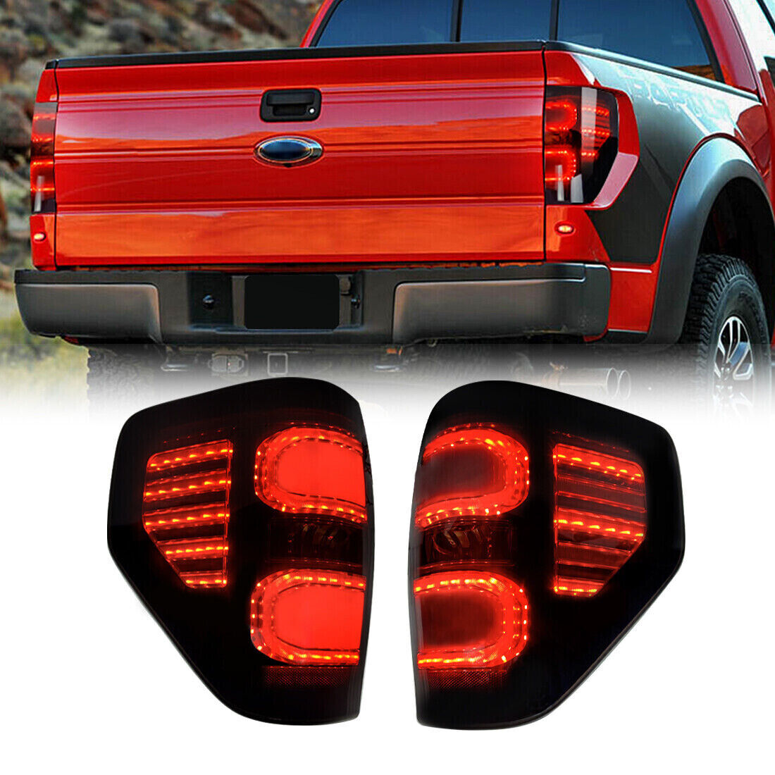 Smoked LED Tail Lights W/Bulb Rear Left+Right Lamp For 2009-2014 Ford F150 F-150