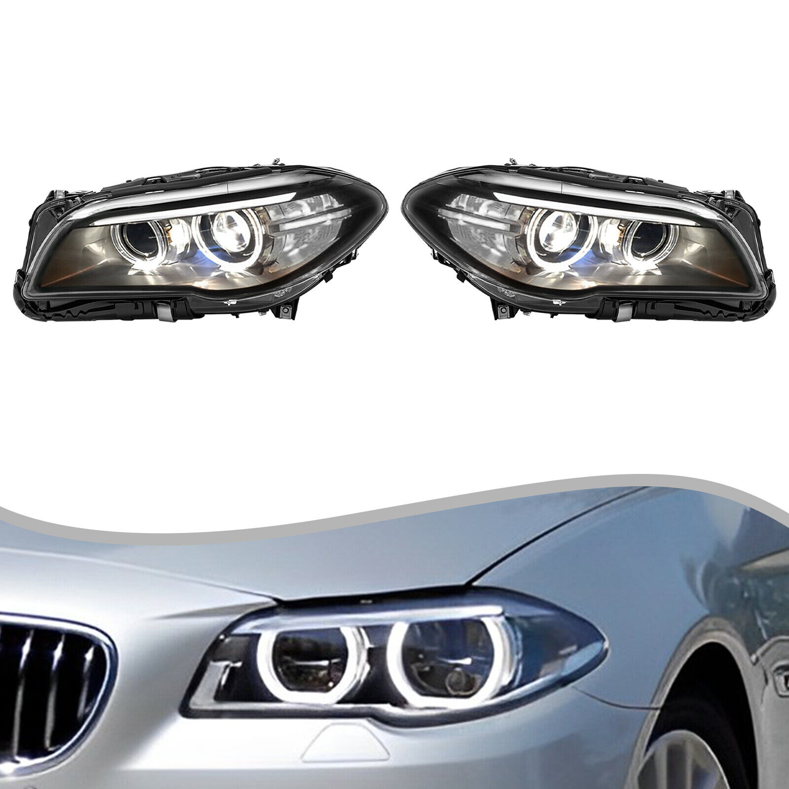Pair Headlights For 2014-2017 BMW 5 series F10 550i 535i 528i Xenon HID Headlamp
