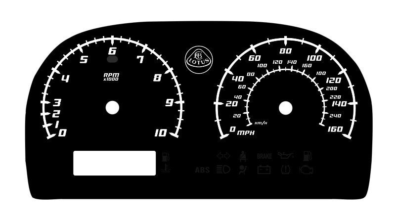 Lotus Elise & Exige Custom Gauge Face dials in Lamborghini style