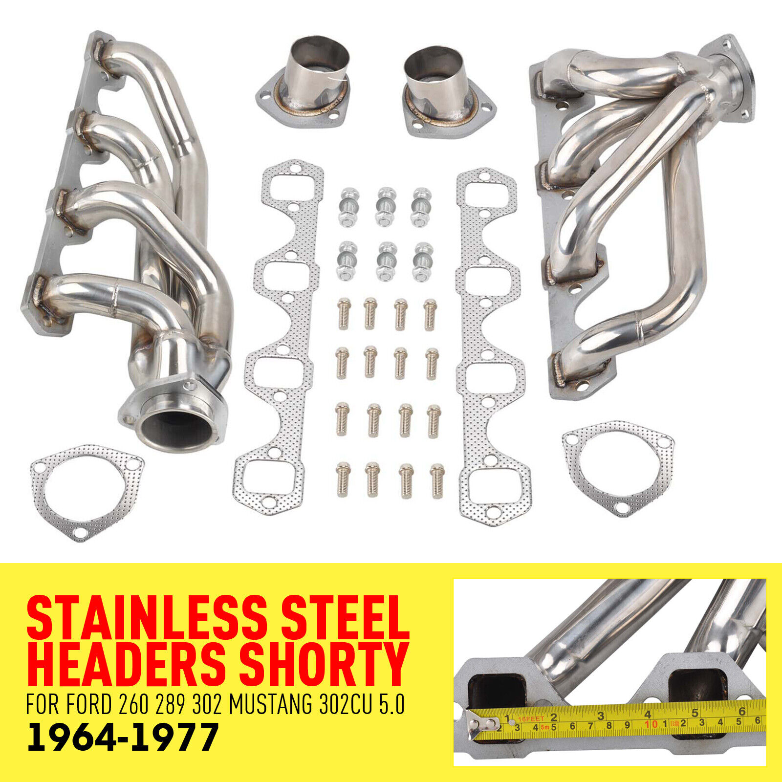 US Stainless Steel Headers Shorty For Ford 260 289 302 Mustang 302CU 5.0 1964-cj