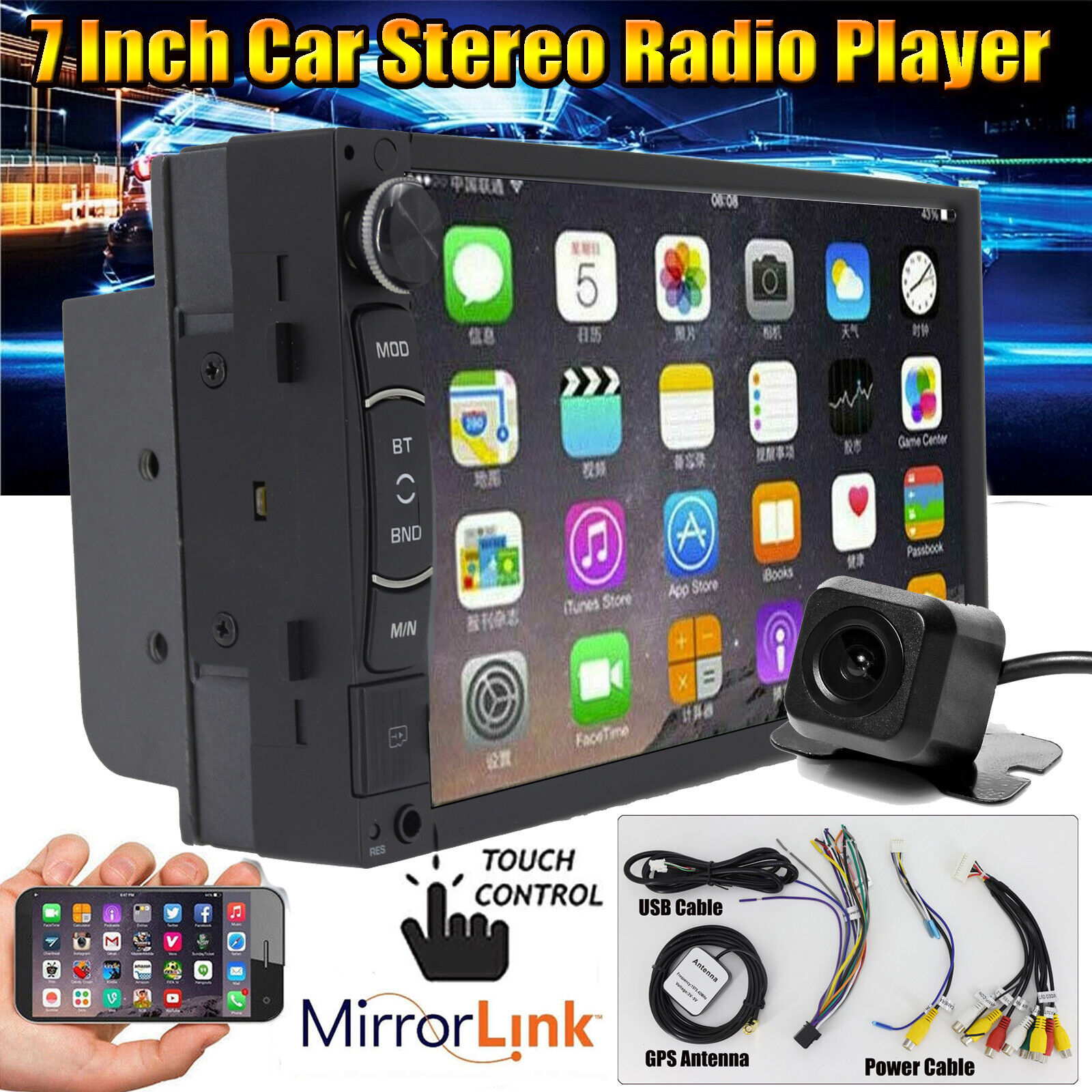 Touchscreen Car Stereo Radio Double 2DIN for GPS Wifi USB Player w/ Park Camera