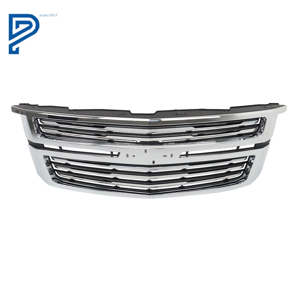 Front Upper Grille Chrome For 2015 2016 2017-2020 Chevy Tahoe/Suburban LTZ Style