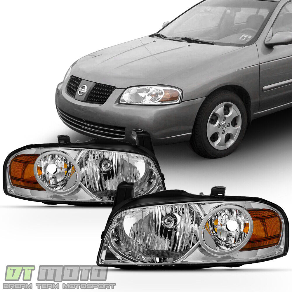 For 2004 2005 2006 Nissan Sentra Factory Headlights Headlamps Chrome Left+Right