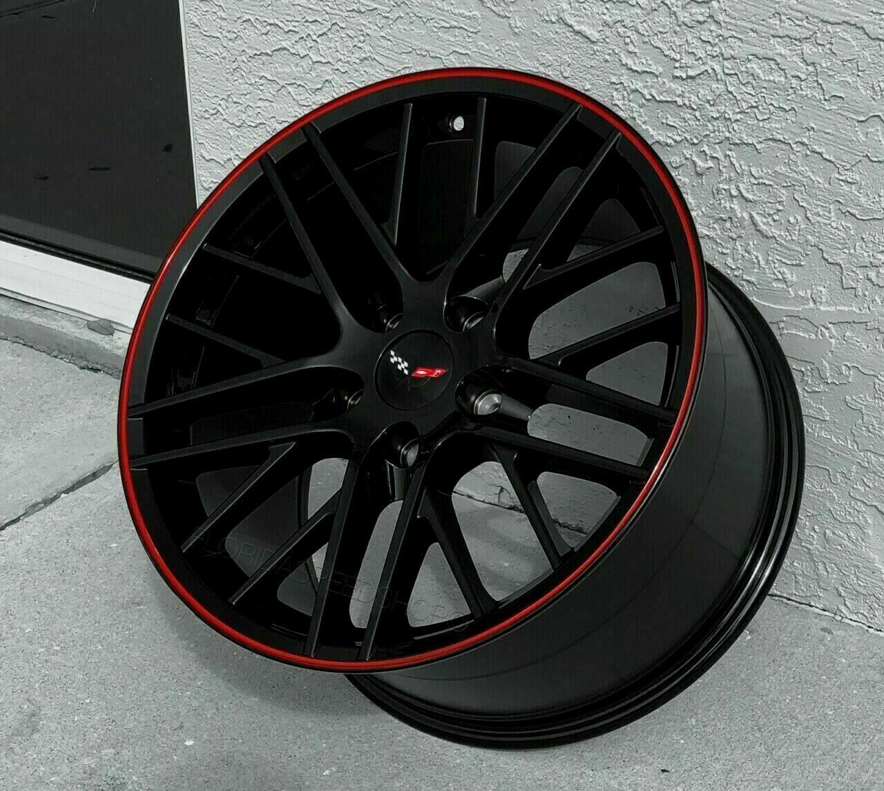 Gloss Black C6 ZR1 Red Lip Corvette wheels FITS  2005-2013 C6 BASE/Z51