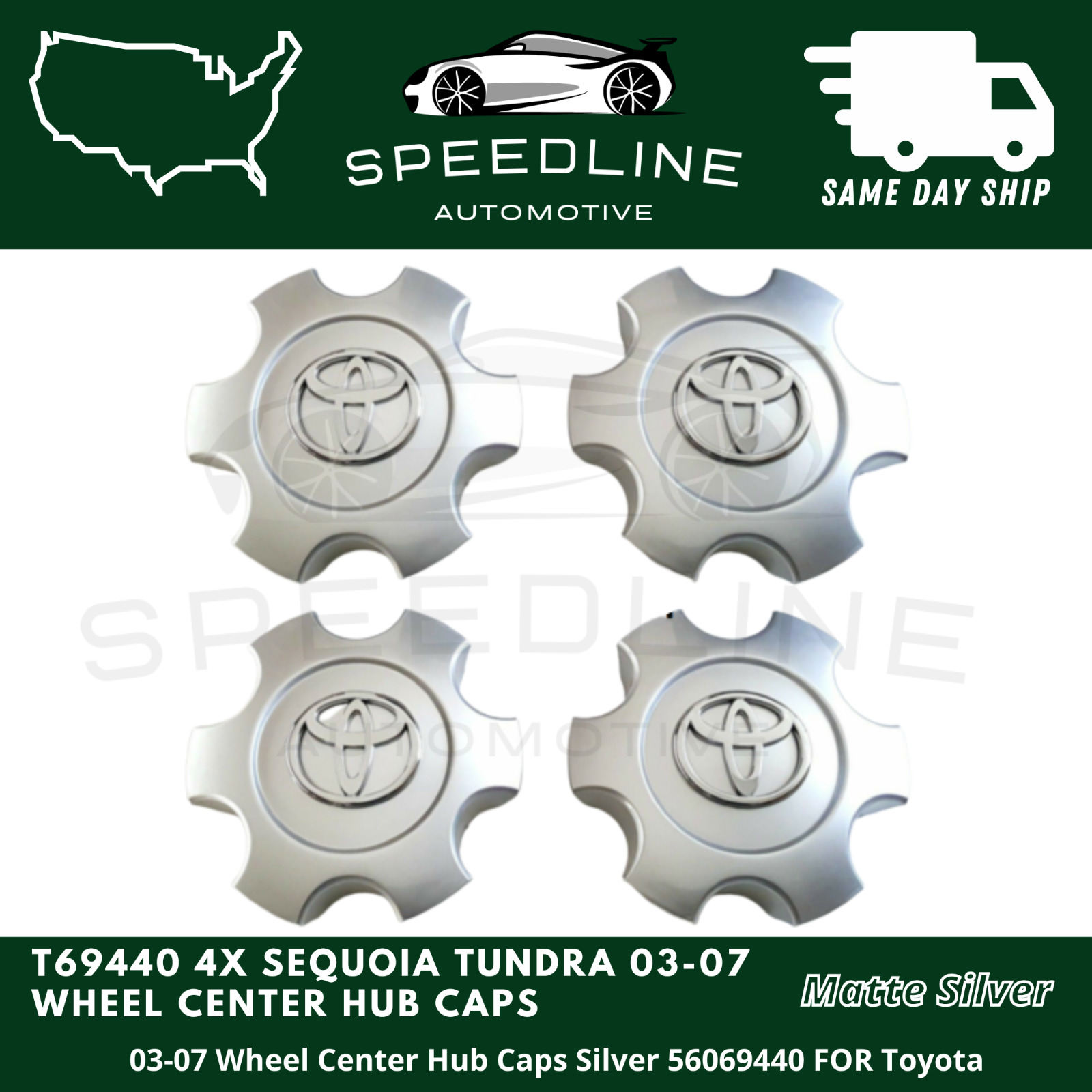 T69440 4X Sequoia Tundra 03-07 Wheel Center Hub Caps Silver 56069440 FOR Toyota