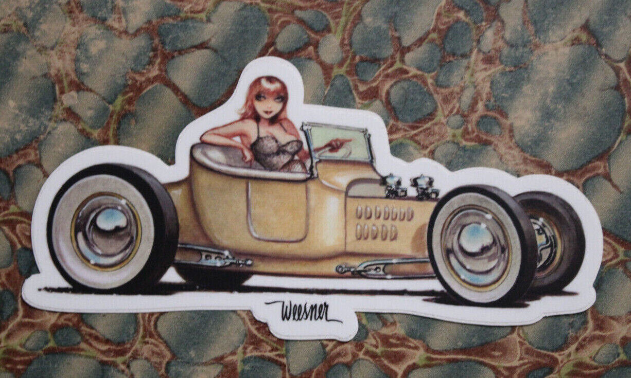 Keith WEESNER DECAL vtg FORD T Roadster Hot Rod FlatHead V8 auto window tool box