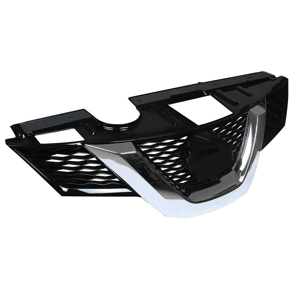 For 2014 2015 Nissan Rogue Front Bumper Upper Grille Glossy Black Mesh W/Chrome