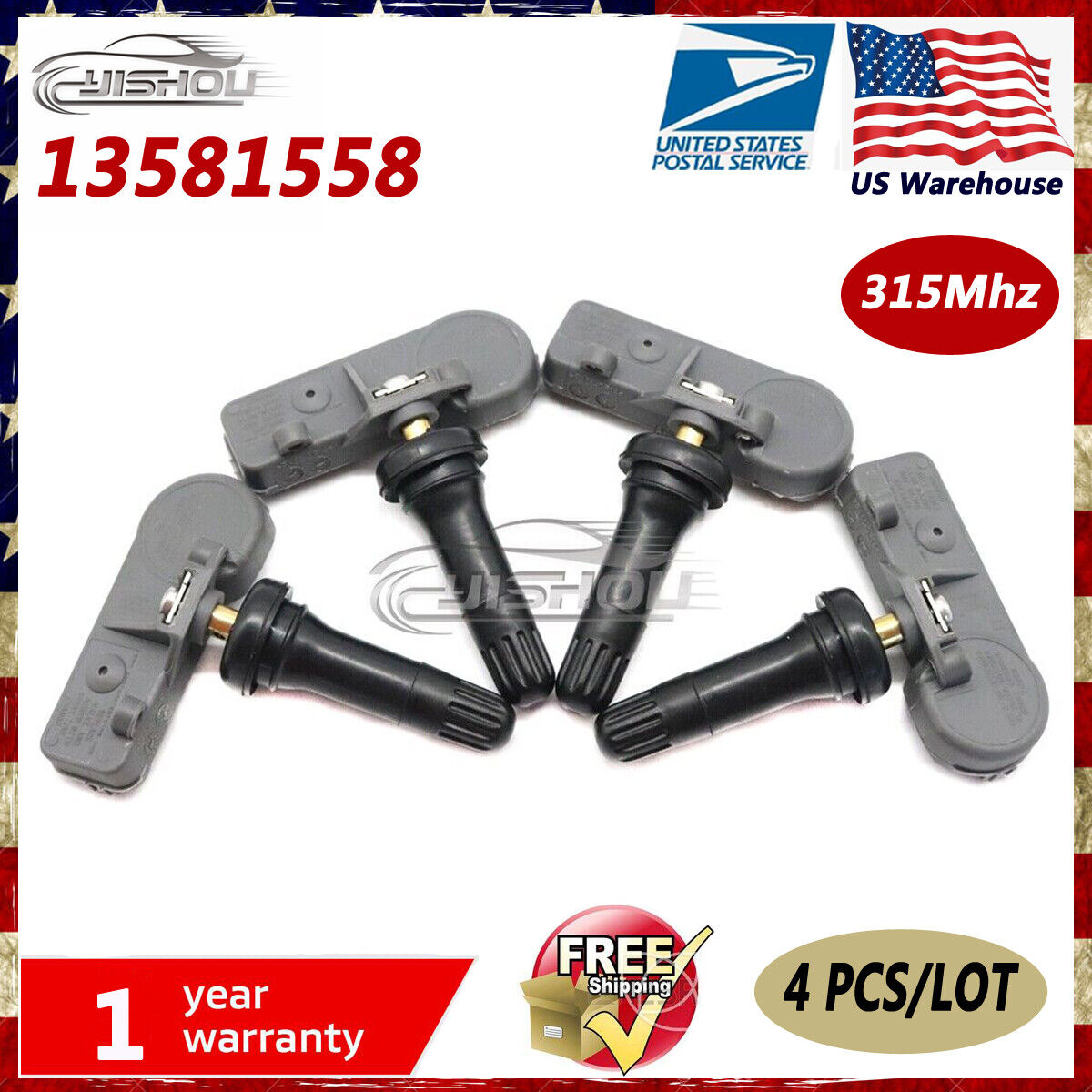 4PC NEW TPMS Tire Pressure Sensor 315Mhz For GM Chevy GMC Sierra Buick 13581558