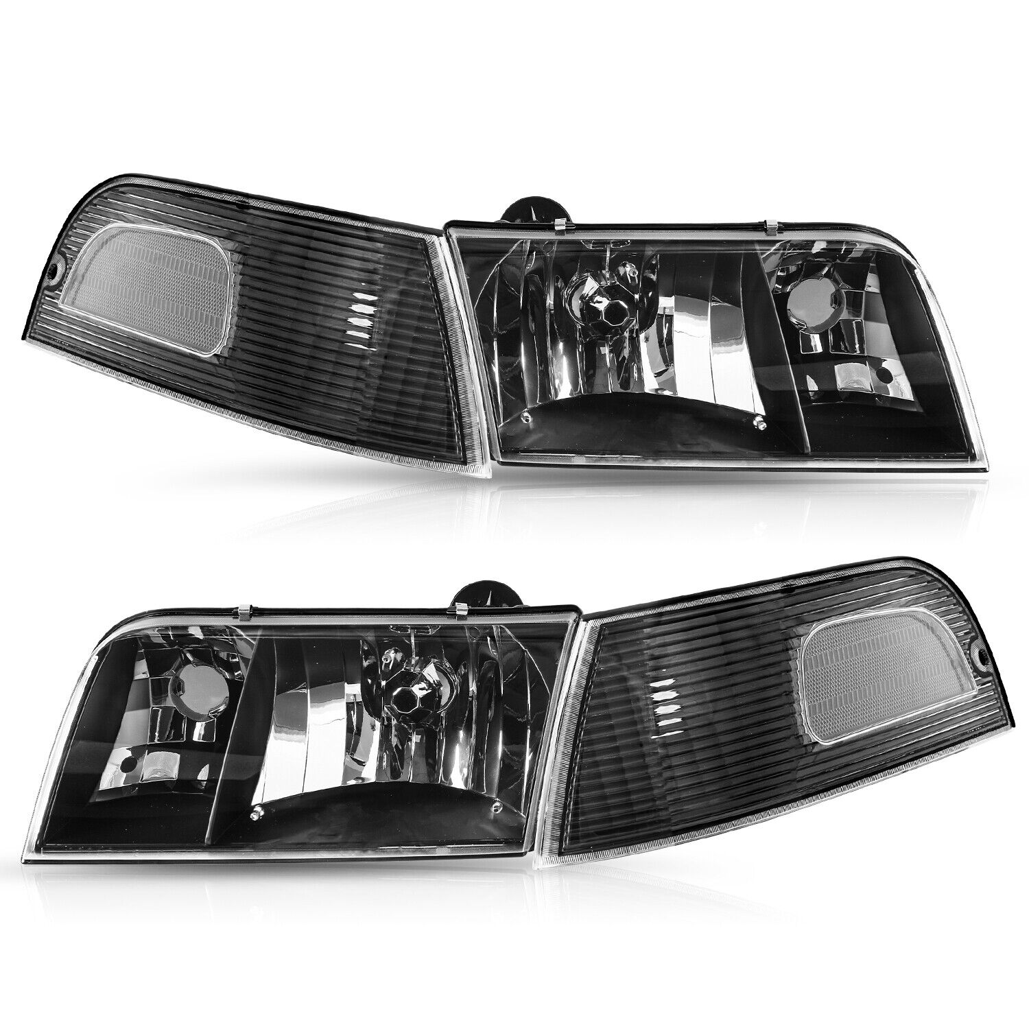 For 1998-2011 Ford Crown Victoria Black Housing Headlight+Corner Signal Lamp L+R