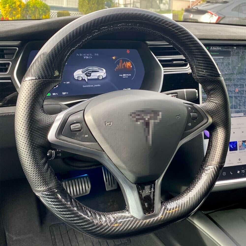Carbon Fiber&PU Leather Steering Wheel Stitch on Wrap Cover For Tesla Model X/S