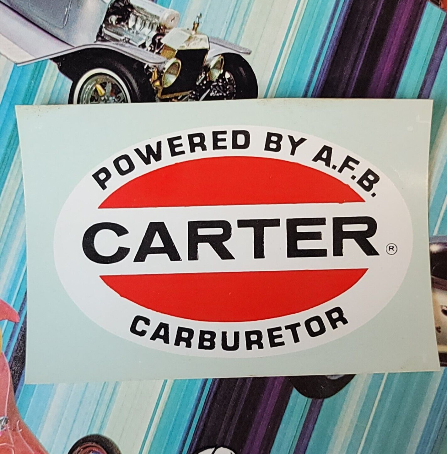 Original 1960's water Decal CARTER CARBURETOR Hot Rod GM Factory GM Drag Racing