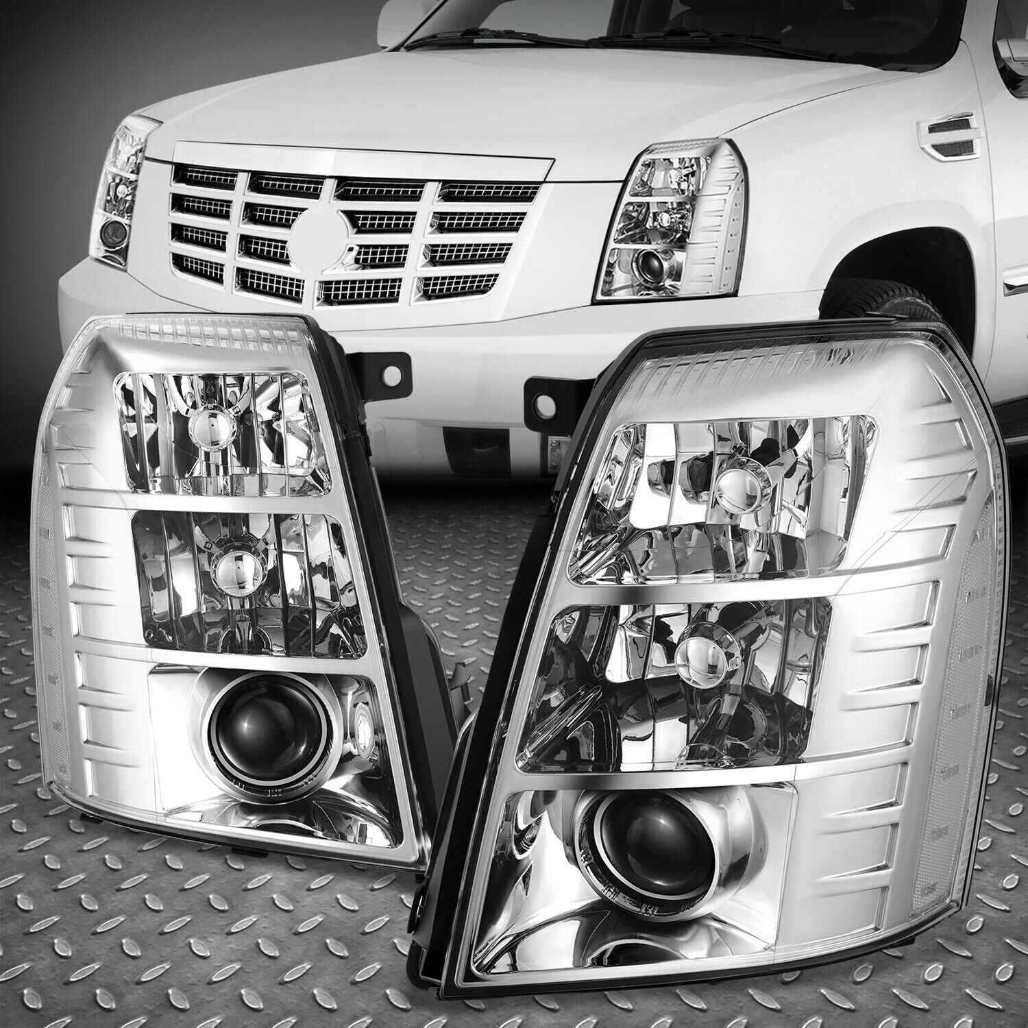 [HID] For 07-14 Cadillac Escalade ESV EXT Projector Headlight Lamps Chrome/Clear