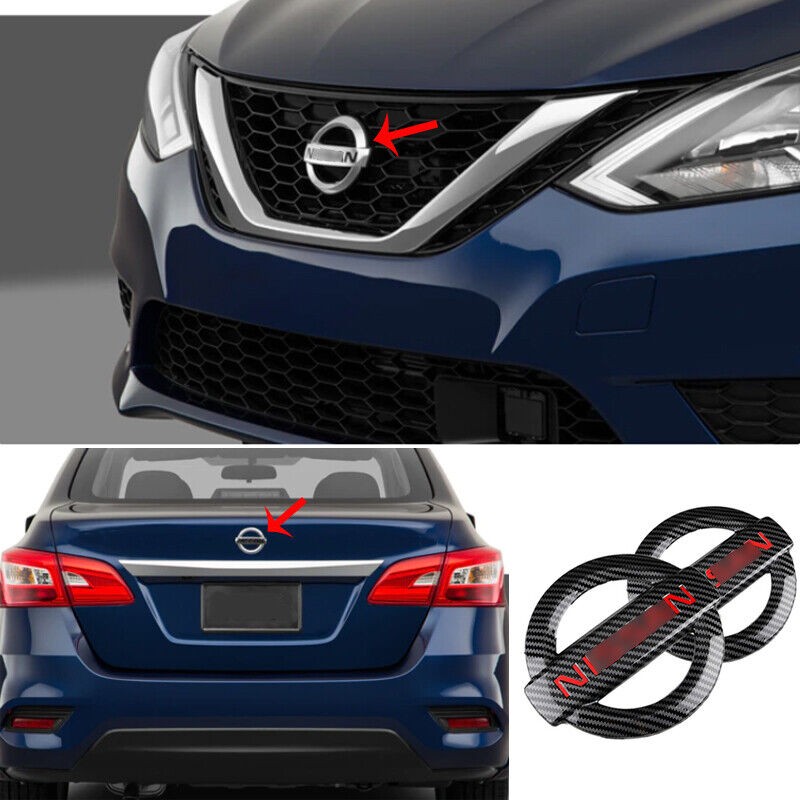 For Nissan Sentra 2013-2019 Carbon Fiber Red Letters Front Rear Back Logo Emblem