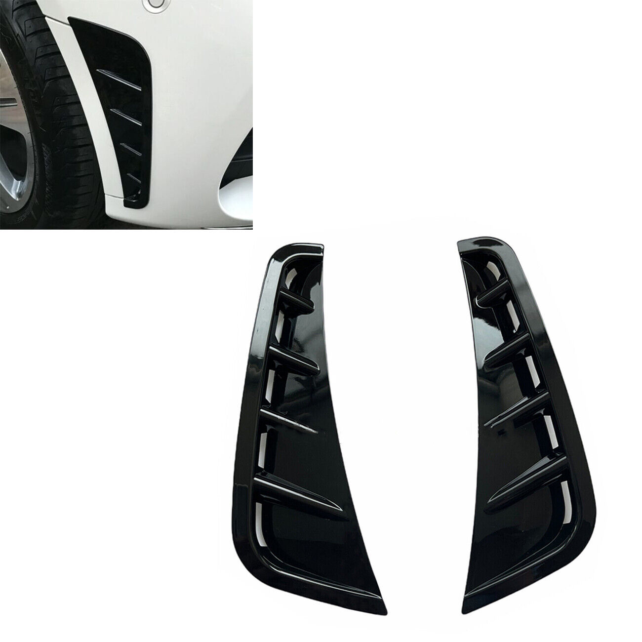 2PCS Gloss Black Front Bumper Side Air Vent Blade Fits 19-21 W205 C300 C43