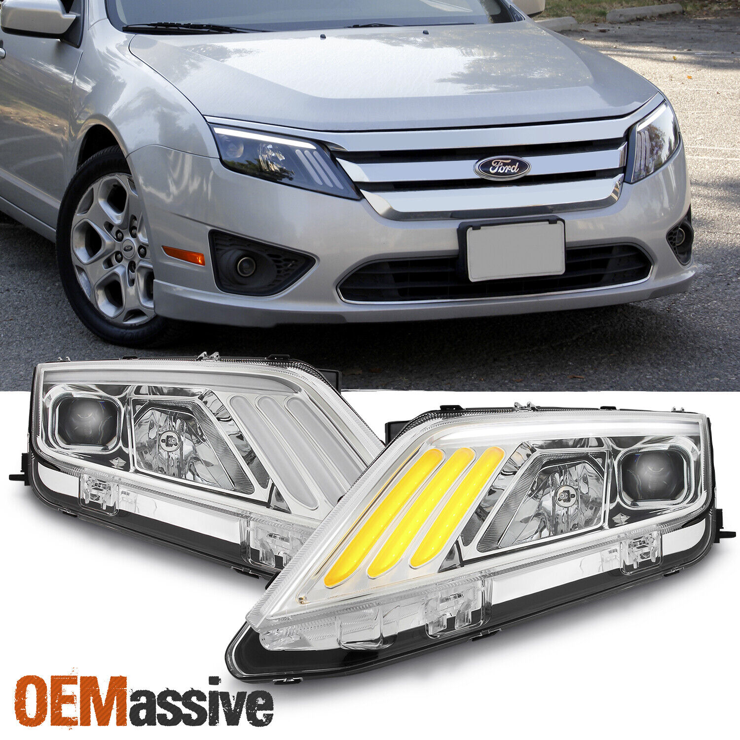 Fit 2010-2012 Ford Fusion DRL LED Sequentia Signal Projector Headlights 10 11 12