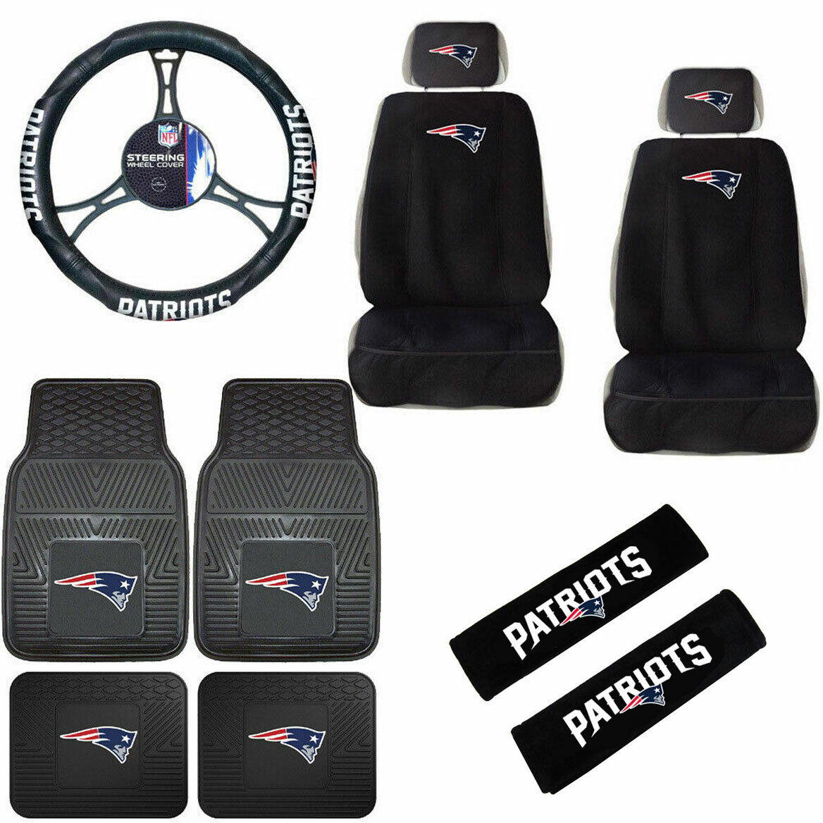 NFL New England Patriots Car Truck Seat Covers Floor Mats Steering Wheel Cover .