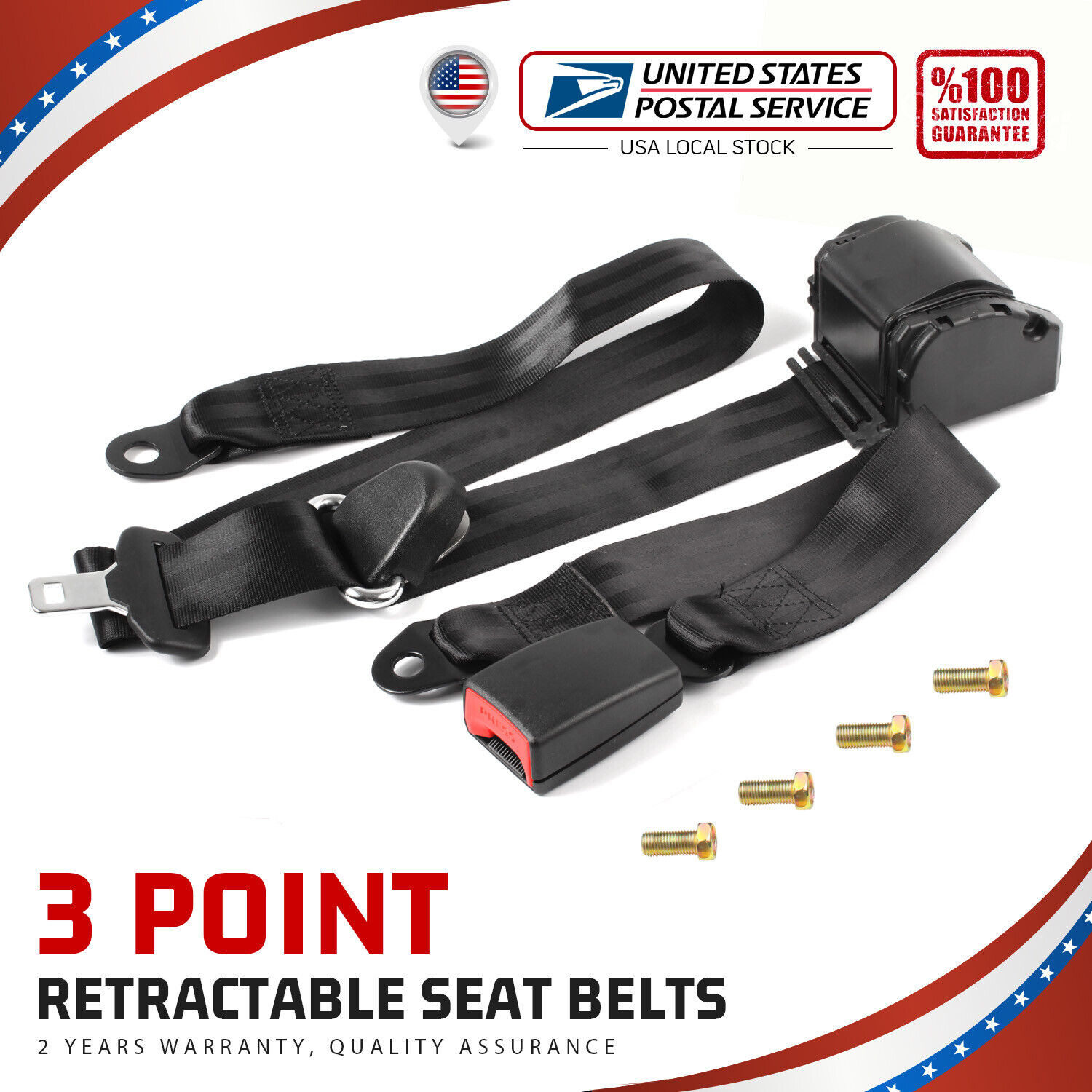 1X Universal 3 Point Retractable Black Seat Belts For Kia Rondo 2008-2012 2014