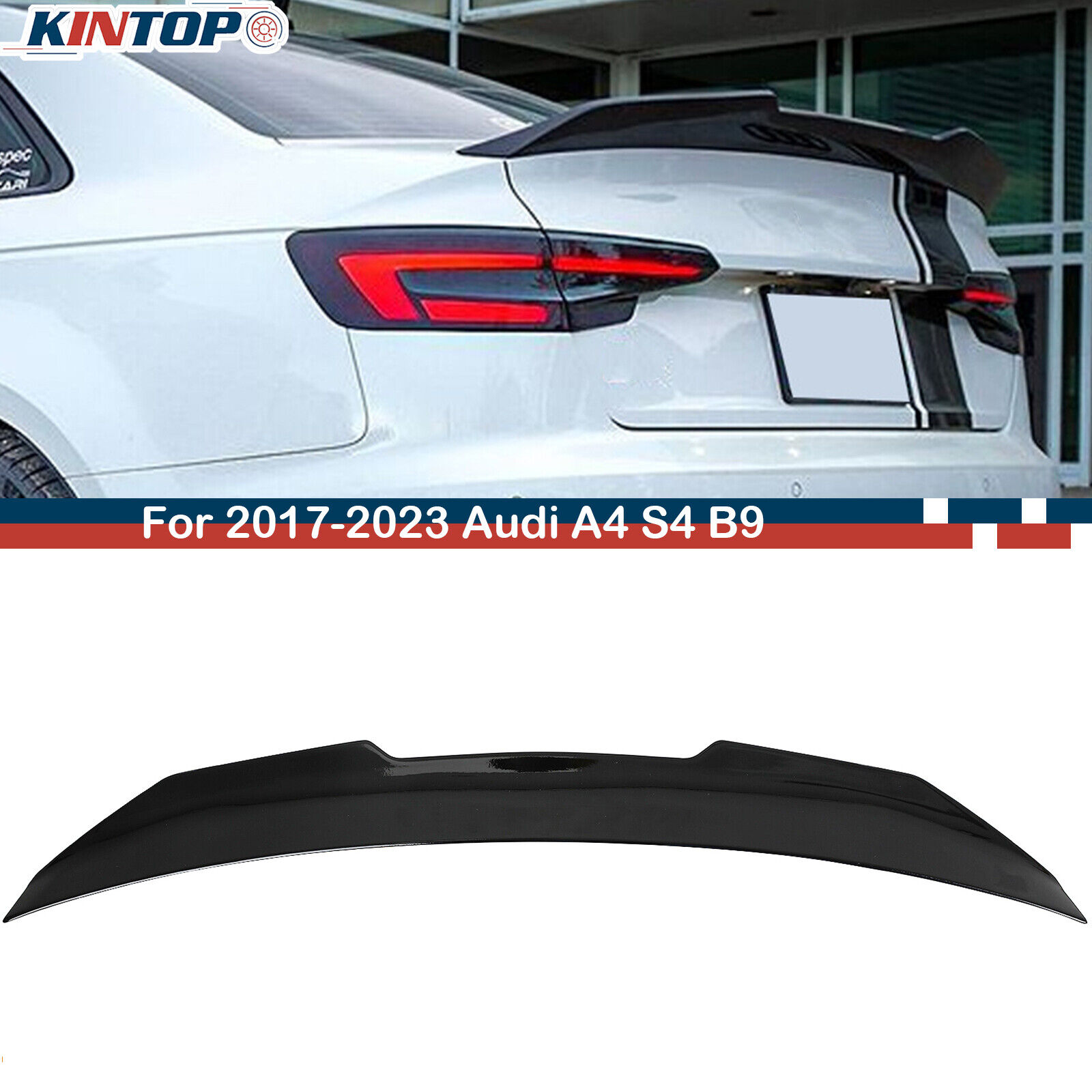 For 17-23 Audi A4 S4 B9 Sedan High Kick Duckbill Gloss Black Rear Trunk Spoiler