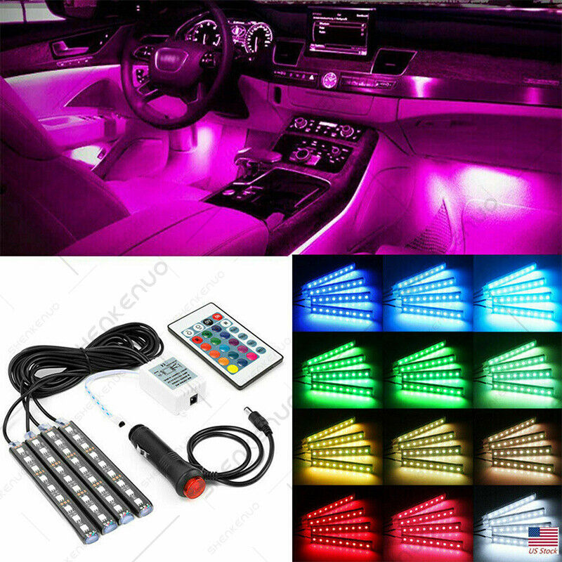 RGB LED Glow Interior Car Lamp Kit Under Dash Foot Well Seats Inside Lighting US