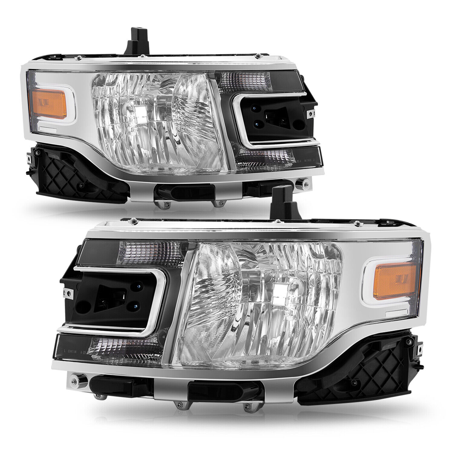 For 2013-2019 Ford Flex Chome Halogen Headlights Replacement Headlamps Pair L+R