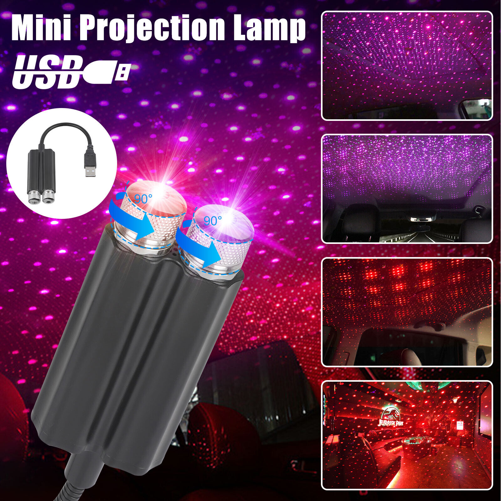 USB Car Interior Roof LED Star Light Atmosphere Starry Sky Night Projector Lamp
