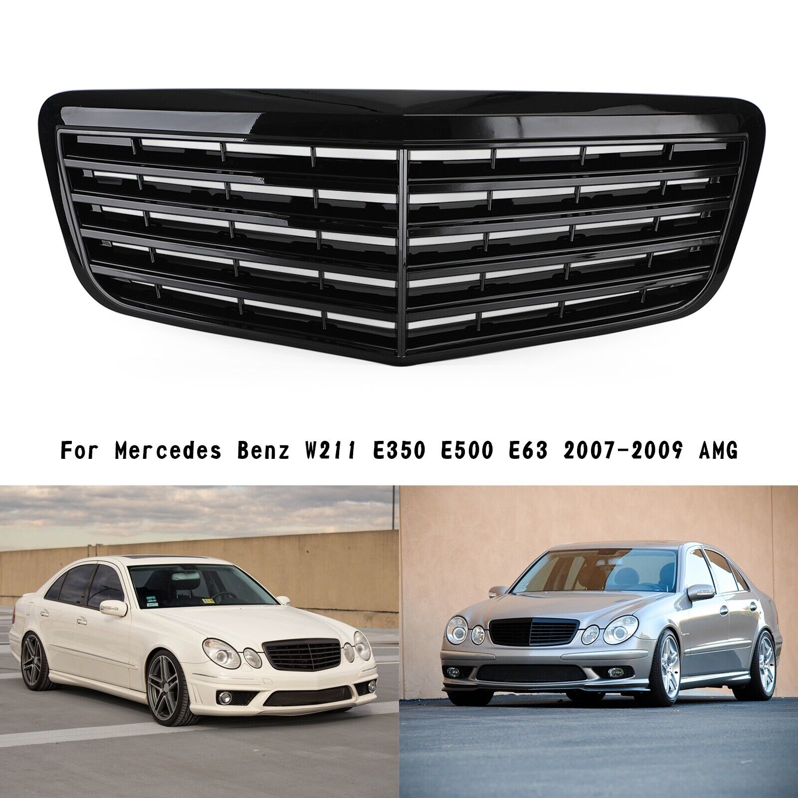AMG Style Grille Grill For 2007-2009 Mercedes Benz W211 E350 E500 Gloss Black