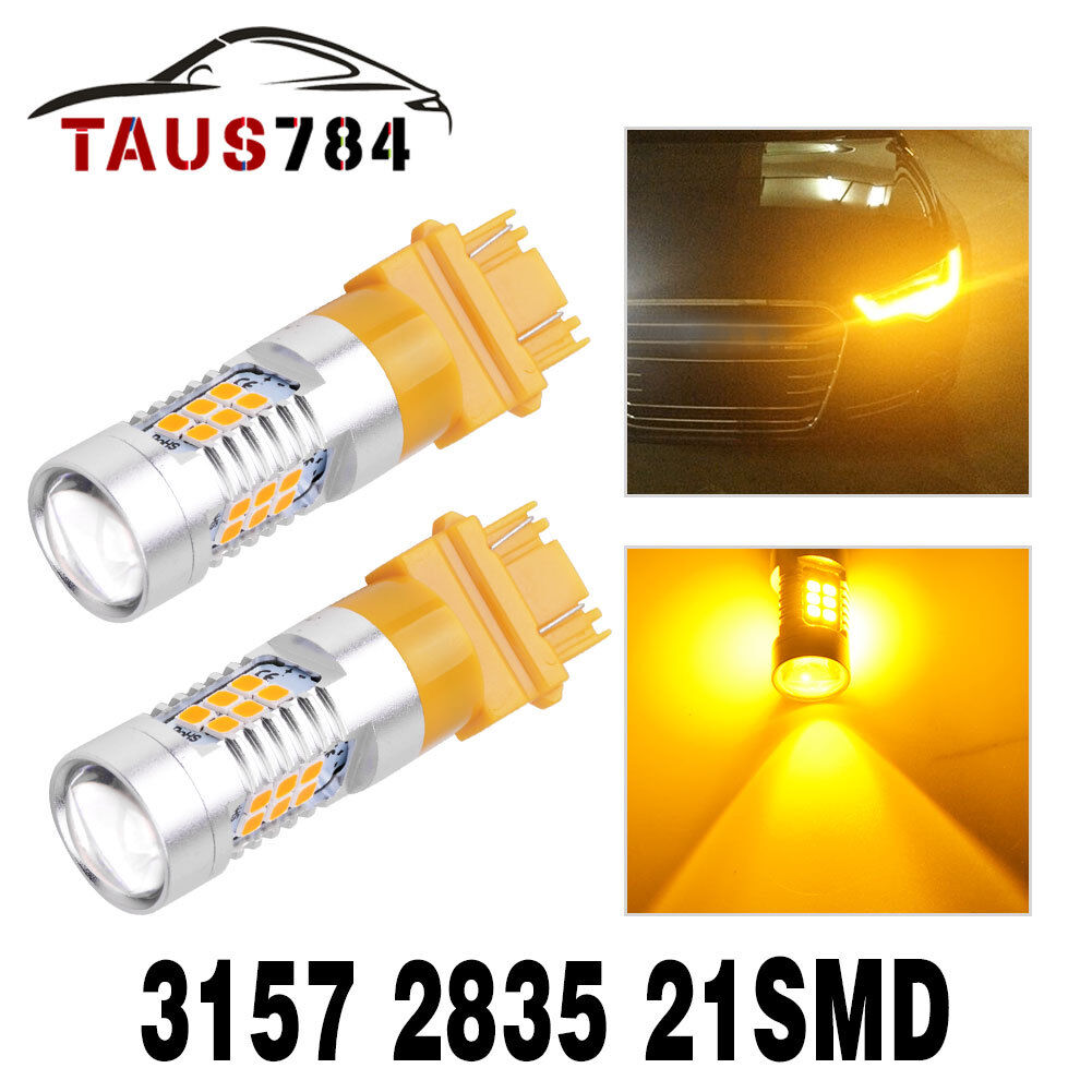 Pair 3157 3457A 21-SMD LED 3000K Yellow Running Reverse Parking Tailight Bulbs