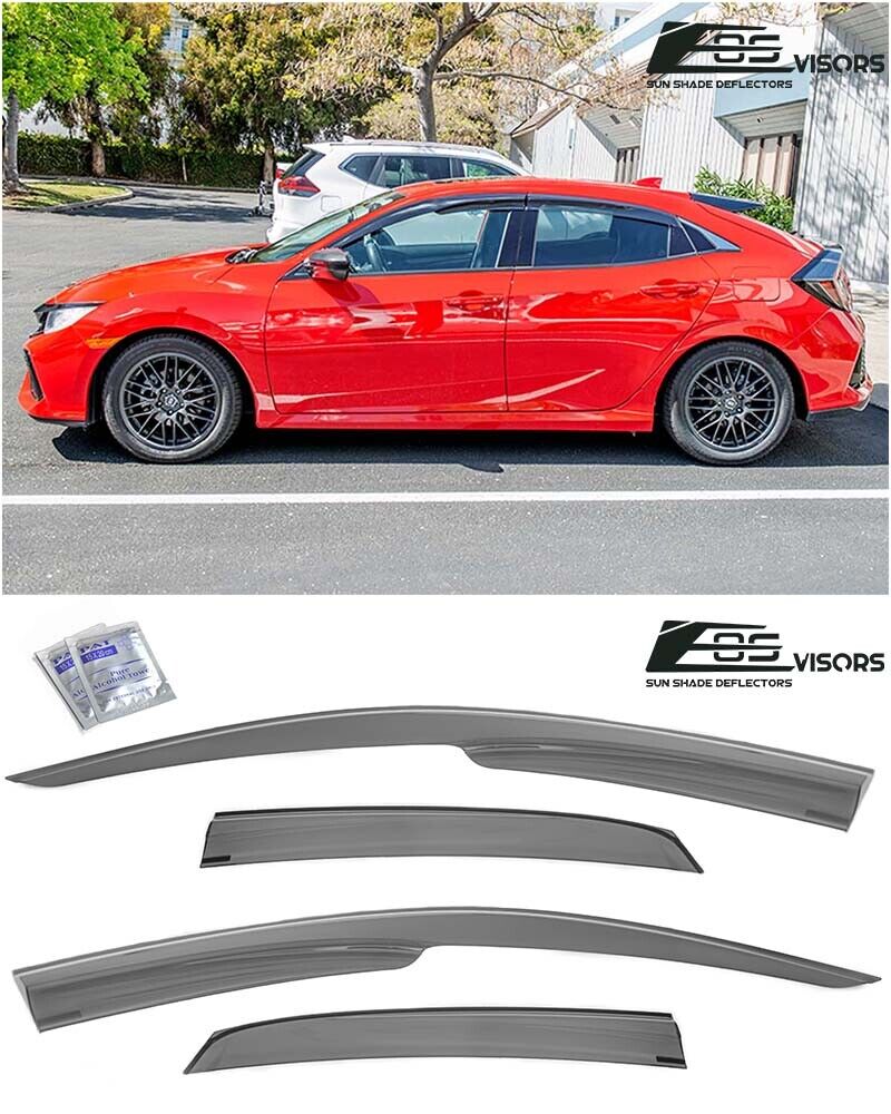 Mugen Style Smoke Tinted Side Vent Window Visors For 16-21 Honda Civic Hatchback