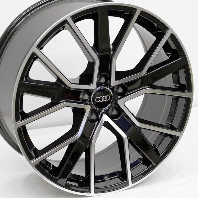 (4) 20x9 Black Machined R8 style Wheels 5x112 +35mm Fits many Audi (1) BLEM SALE
