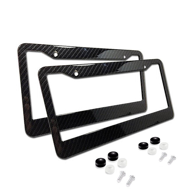 2xUniversal Carbon Fiber Style License Plate Frames for Front & Rear