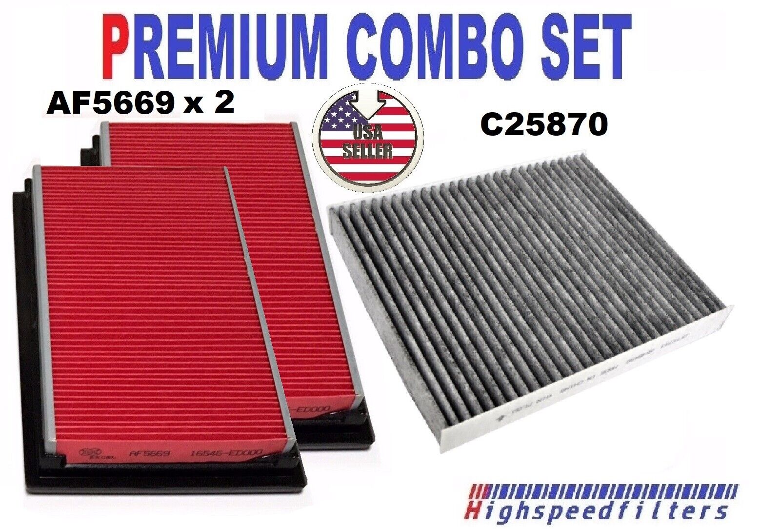 2x Engine Air Filter + CHARCOAL Cabin Air Filter for 2014 - 2019 INFINITI Q50