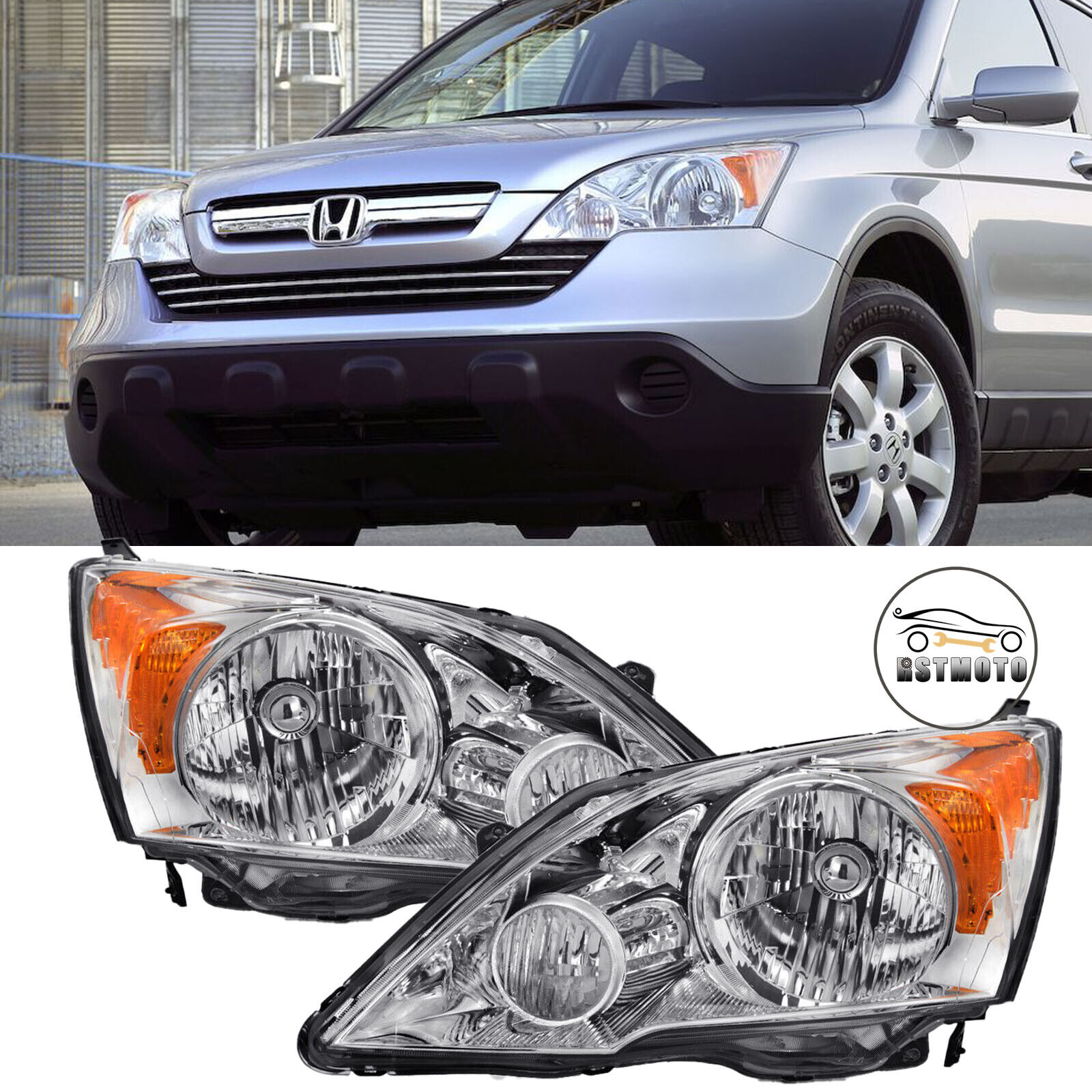 Left+Right Halogen Headlights Headlamps Replacement For 2007-2011 Honda CR-V CRV
