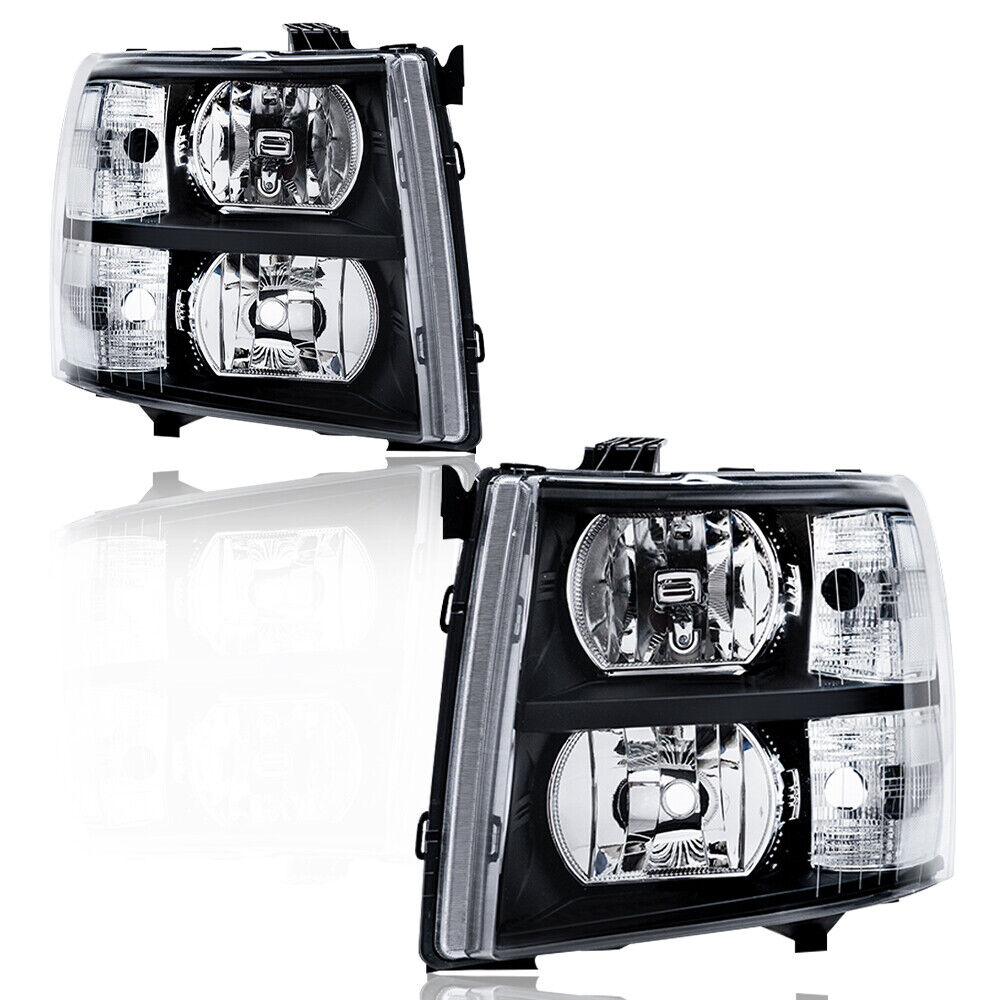 For 2007-2013 Chevy Silverado 1500 2500 HD Black Housing Headlights Left & Right