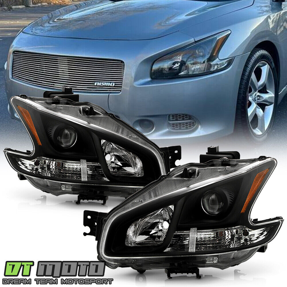 For 2009-2014 Nissan Maxima Black Projector Headlights Headlamps Pair Left+Right