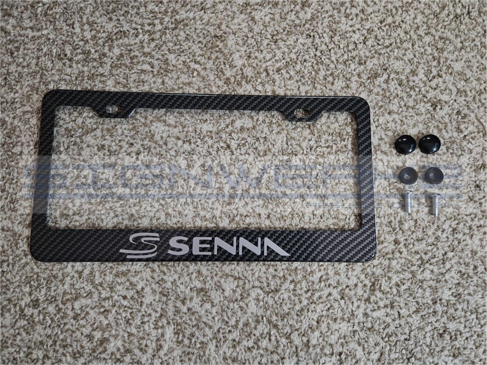 Senna Carbon Fiber Printed Pattern Black Aluminum License Plate Frame