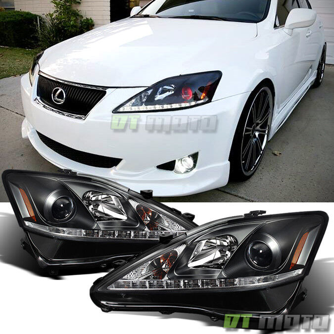 For 2006-2010 Lexus IS250 IS350 Black LED DRL Projector Headlights Left+Right