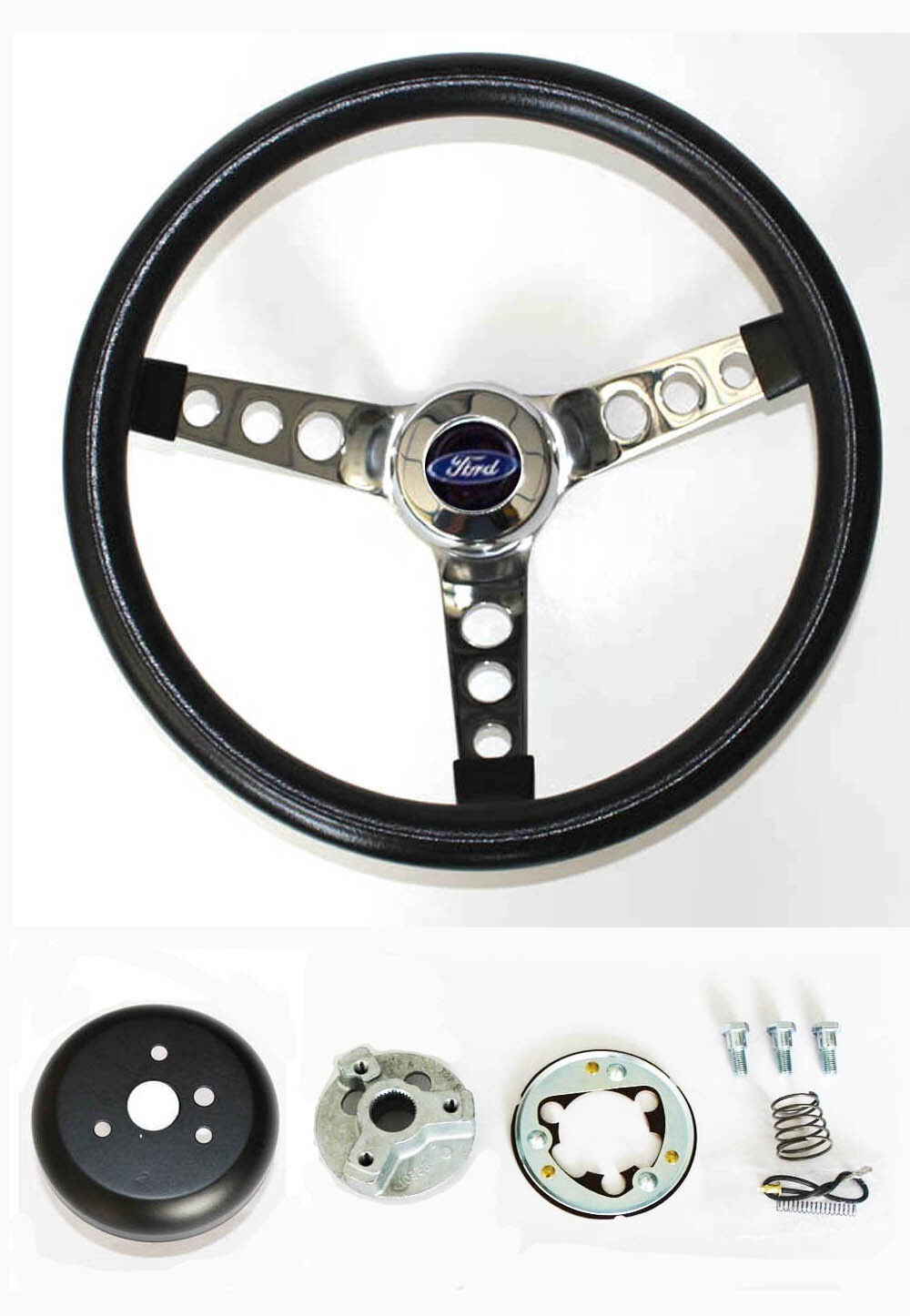 Maverick Torino Galaxie LTD Grant Black & Chrome Steering Wheel 13 1/2