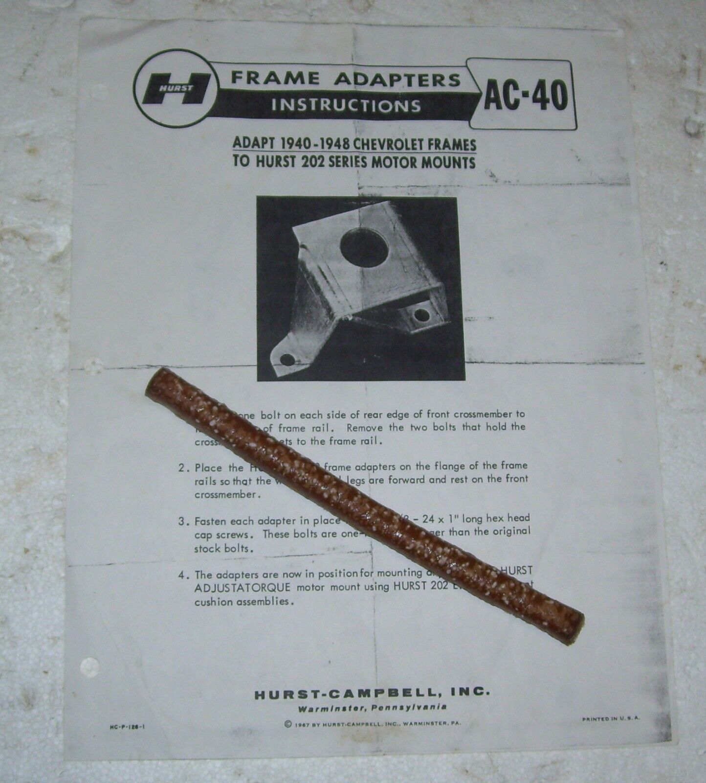 HURST FRAME ADAPTER AC-40 SHOWING HOW TO USE  IN 40 TO 48 CHEVROLET