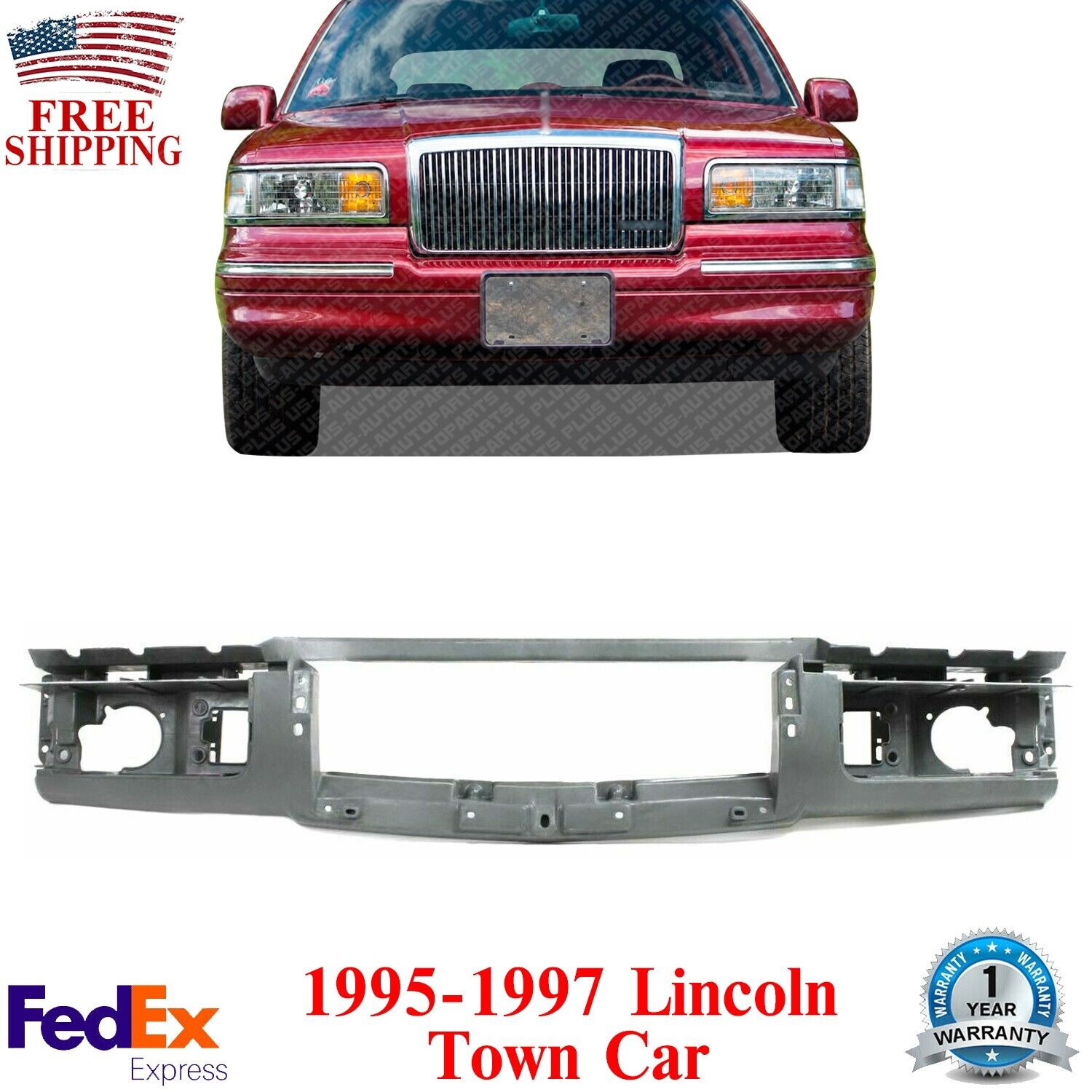 Front Header Panel Thermoplastic and Fiberglass For 1995-1997 Lincoln Town Car