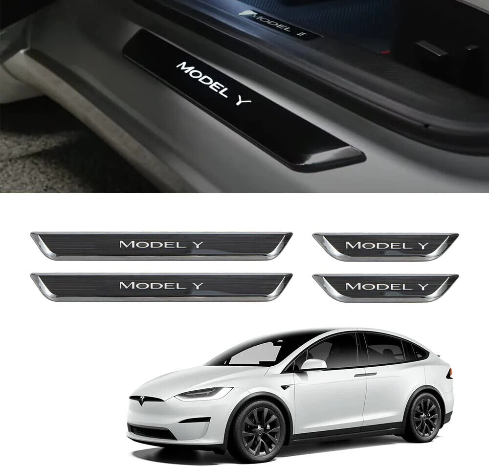 for Tesla Model Y 2020-2023 Black LED Illuminated Door Sills Cover Trim 4pcs
