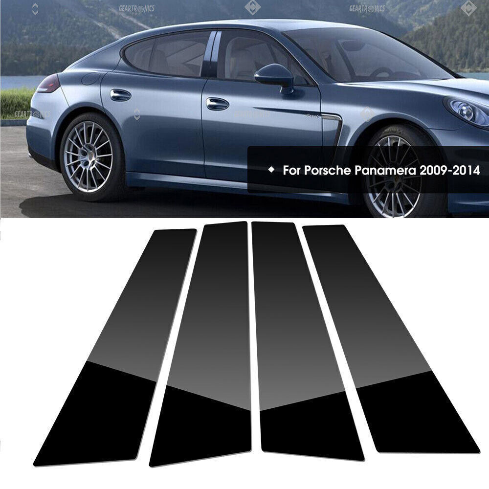 4PC Windows Door Pillar Post Trim Cover Strip For Porsche Panamera 2009-16 Black