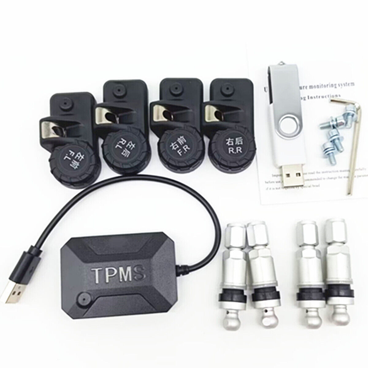 TPMS Car Tire Pressure System Monitoring USB Alarm Android W/4 Internal Sensors 