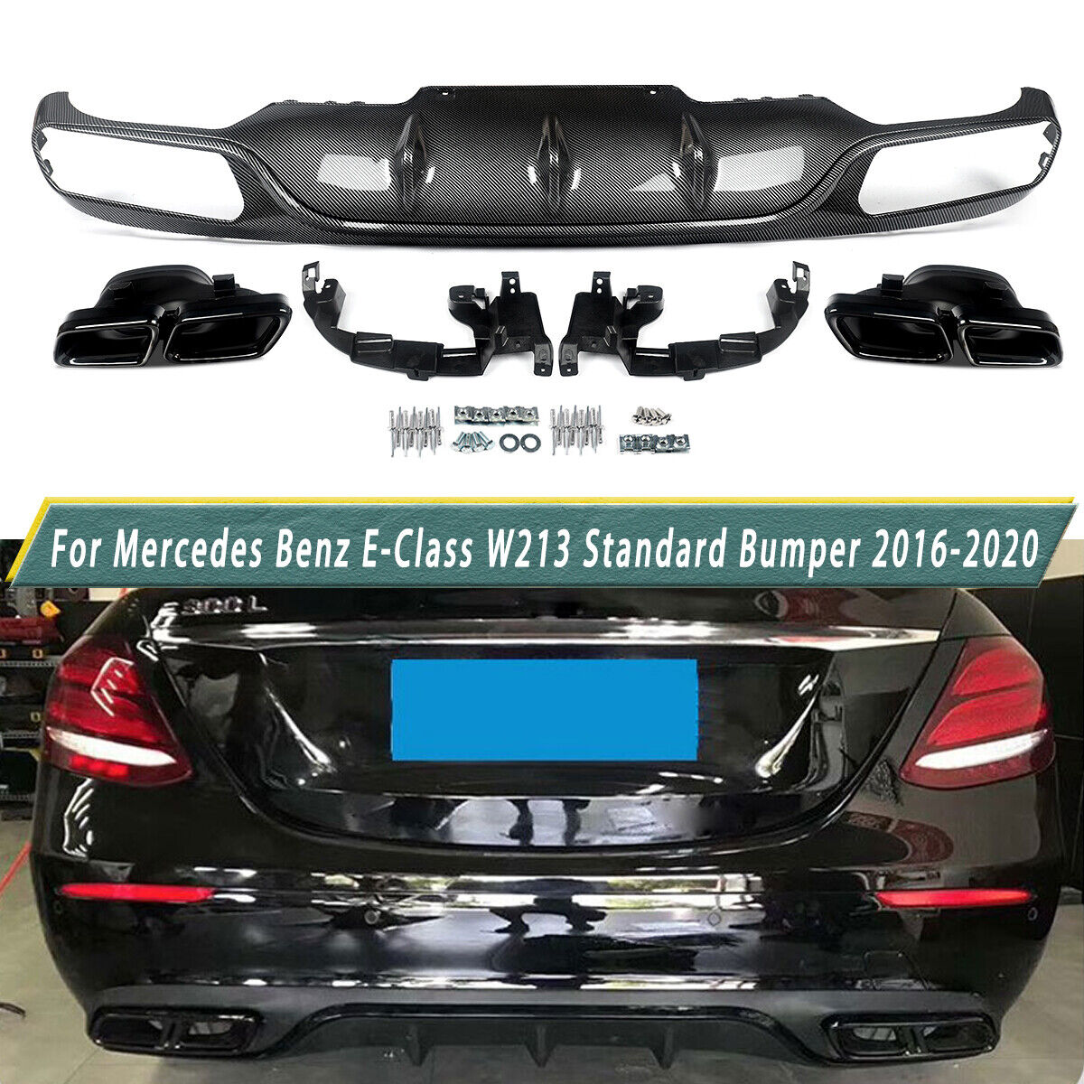 Rear Diffuser & Exhaust Tips For Mercedes-Benz E200 E250 E300 W213 2016-2020