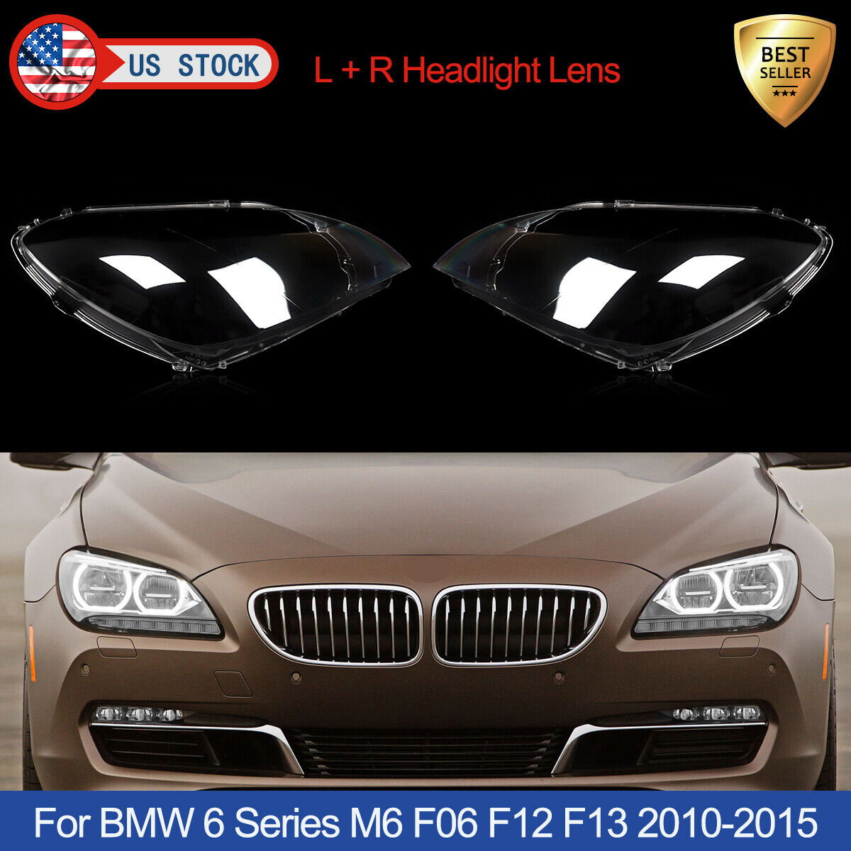 For BMW 6 Series M6 F06 F12 F13 640i 650i Left Right Headlight Lens Cover Clear