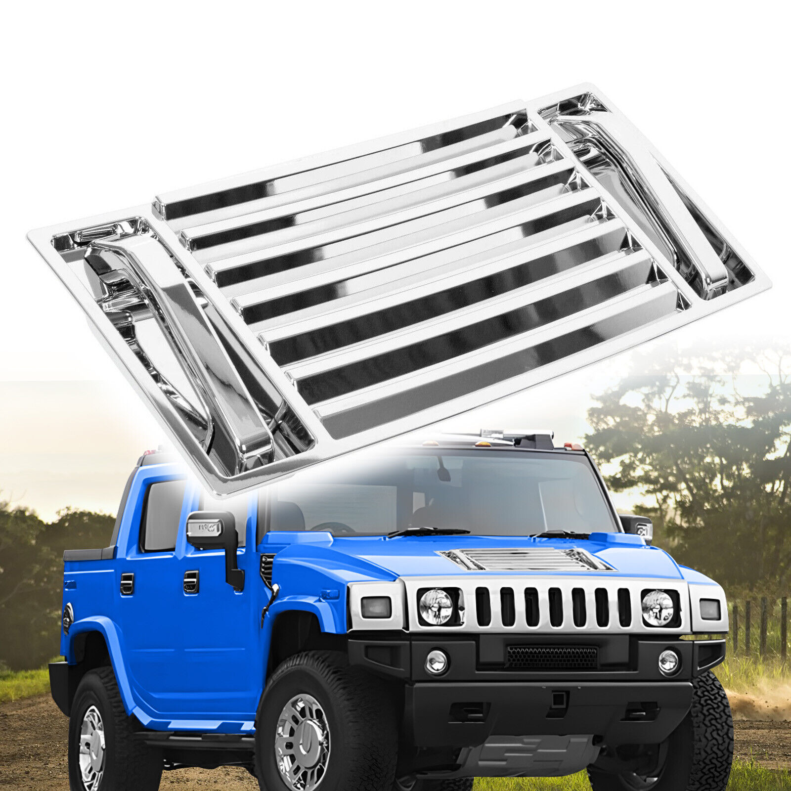For 2003-2009 Hummer H2 Chrome Hood Deck Vent Panel Grille with handle covers